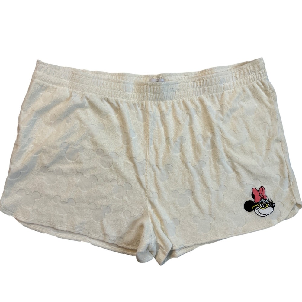 Disney Parks Minnie Mouse Lounge Shorts Womens 2X White Terry Cloth Sleepwear